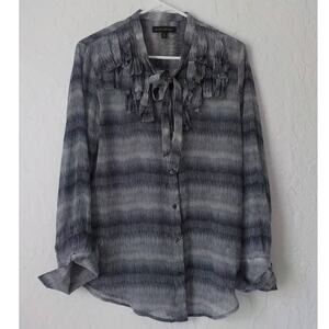 Banana Republic Elsie Flutter Blue Blouse M Shirt Button Down Stripe Bow Tassel